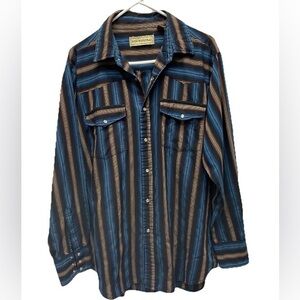 Bit & Bridle mens button shirt size xl pearl snap vintage striped cowboy rancher